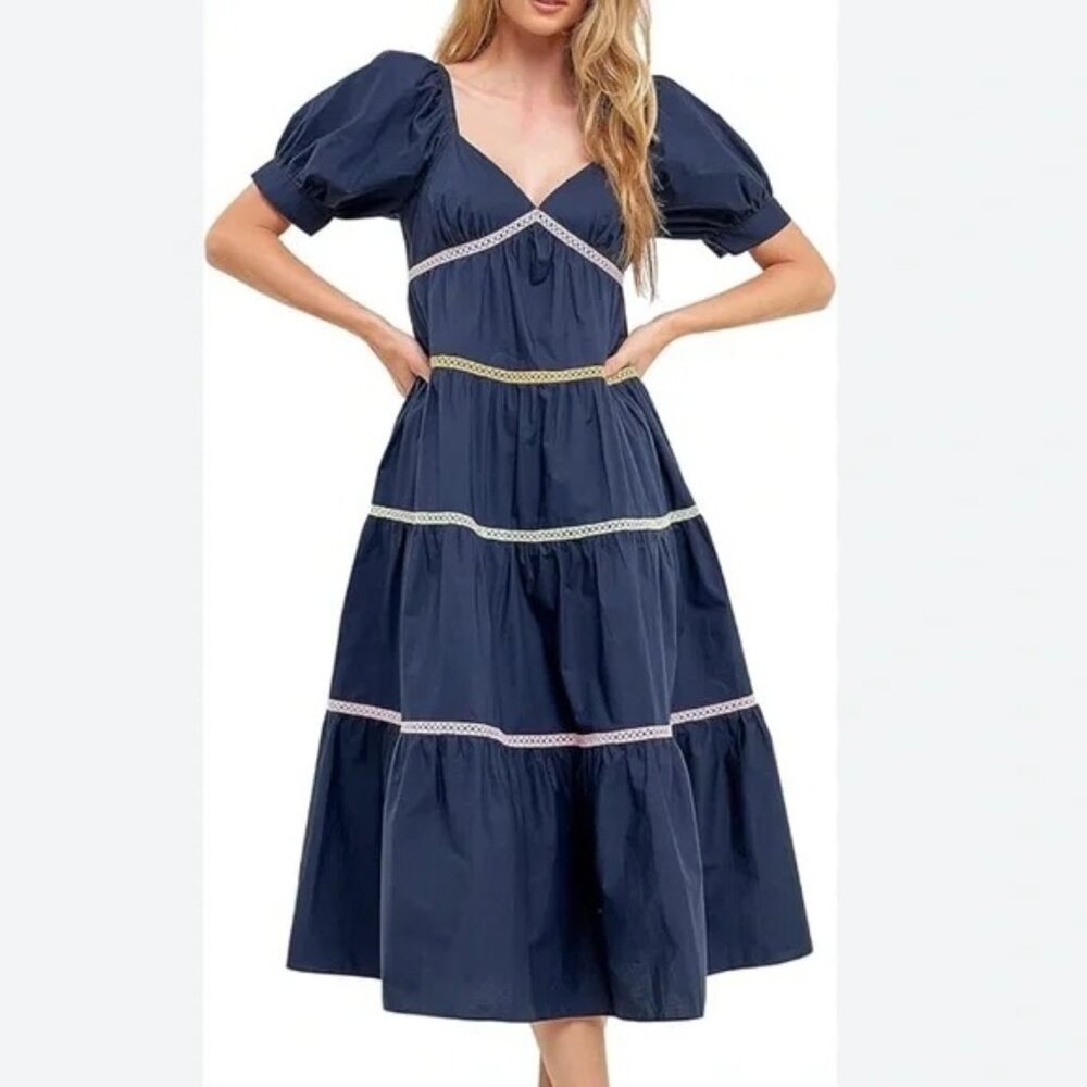English Factory Multi Color Trim Midi Dress